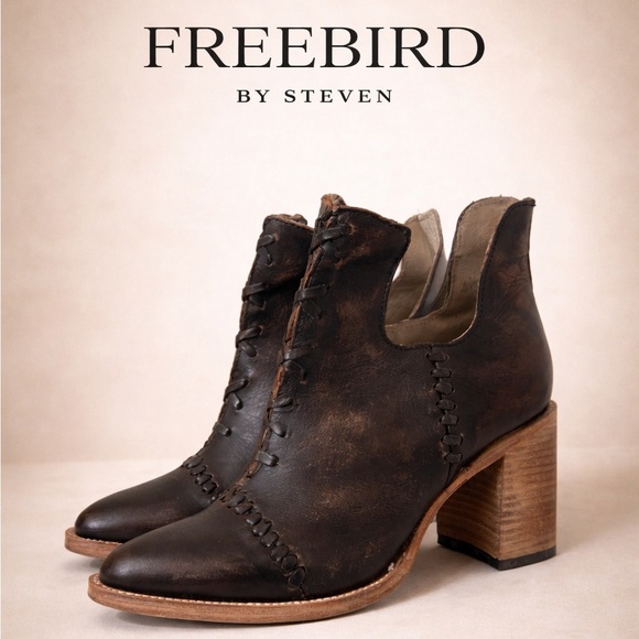 Freebird by Steven Shoes - Freebird by Steven Jameson Leather Booties Black Chunky Heel Size 10 NWOB